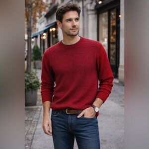 Silvia y Mario Cashmere Sweater Red Crewneck Relaxed Fit Knit Large (?}